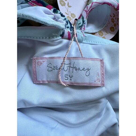 NWT SweetHoney Mary One Piece Swimsuit Regal Roses Floral Pink Green Ruffle  5 - Picture 3 of 6